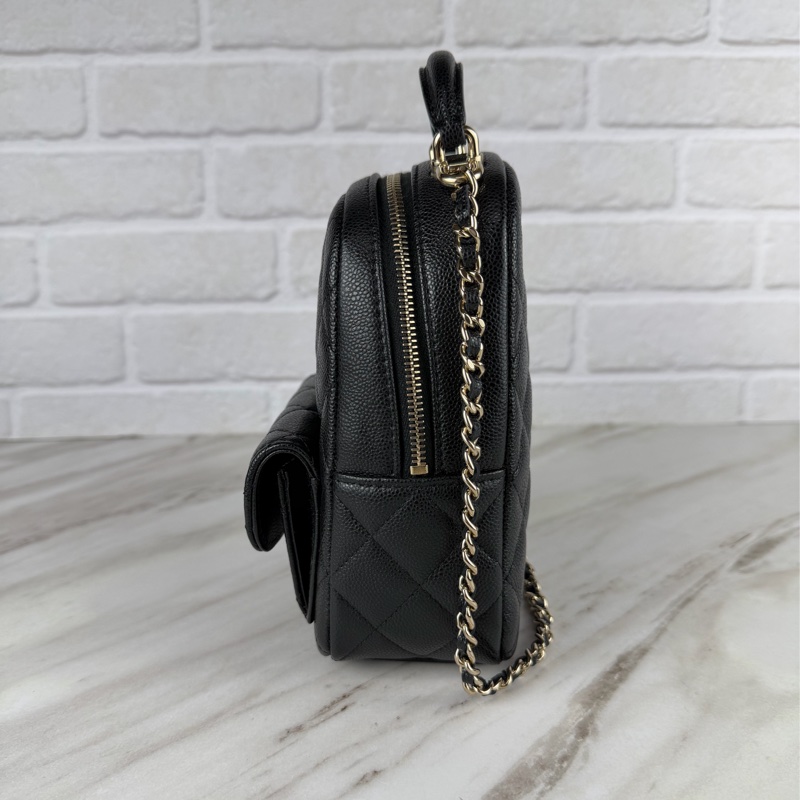 香奈兒Chanel Mini Backpack 黑色荔枝牛皮金釦 雙肩包 小書包 斜揹包-11