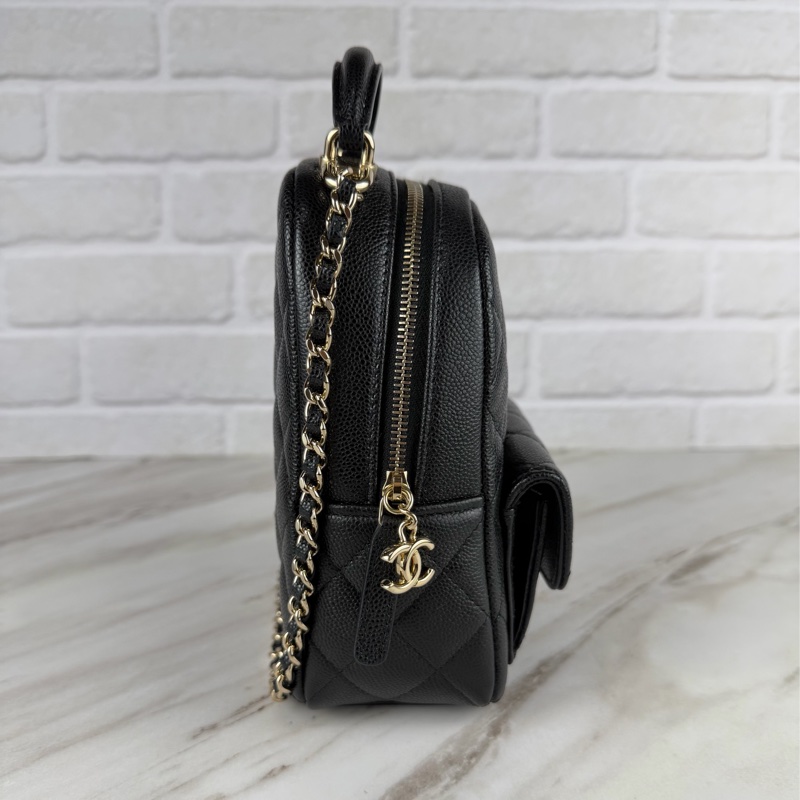 香奈兒Chanel Mini Backpack 黑色荔枝牛皮金釦 雙肩包 小書包 斜揹包-12