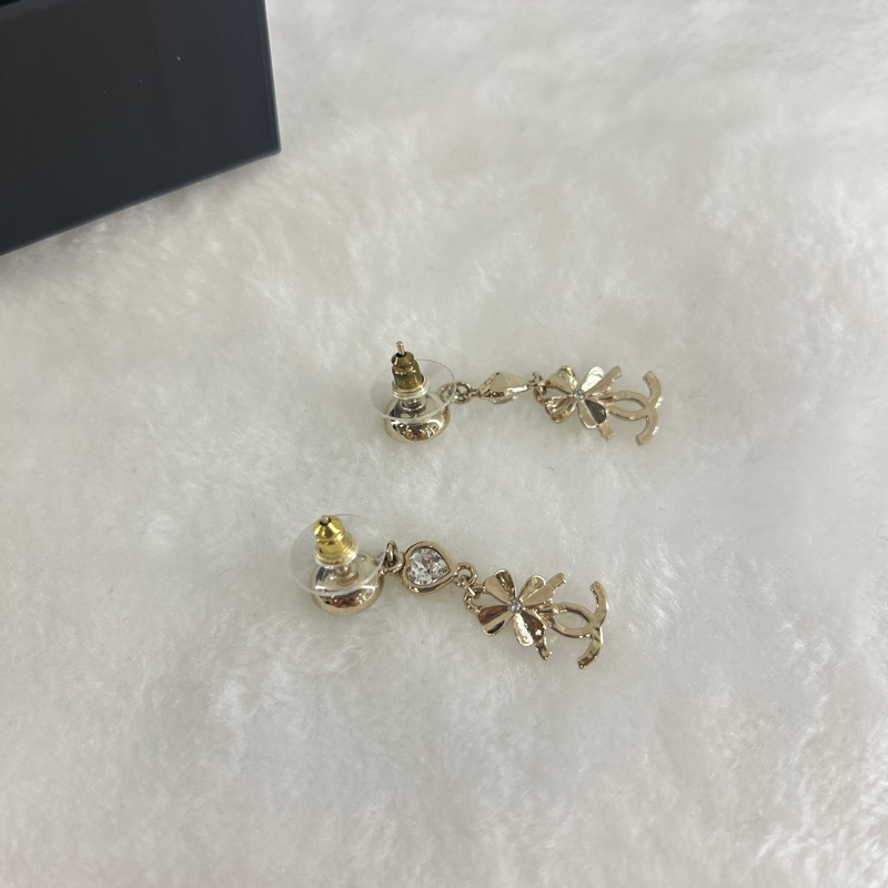 Chanel 珍珠水鑽愛心四葉草耳環-3