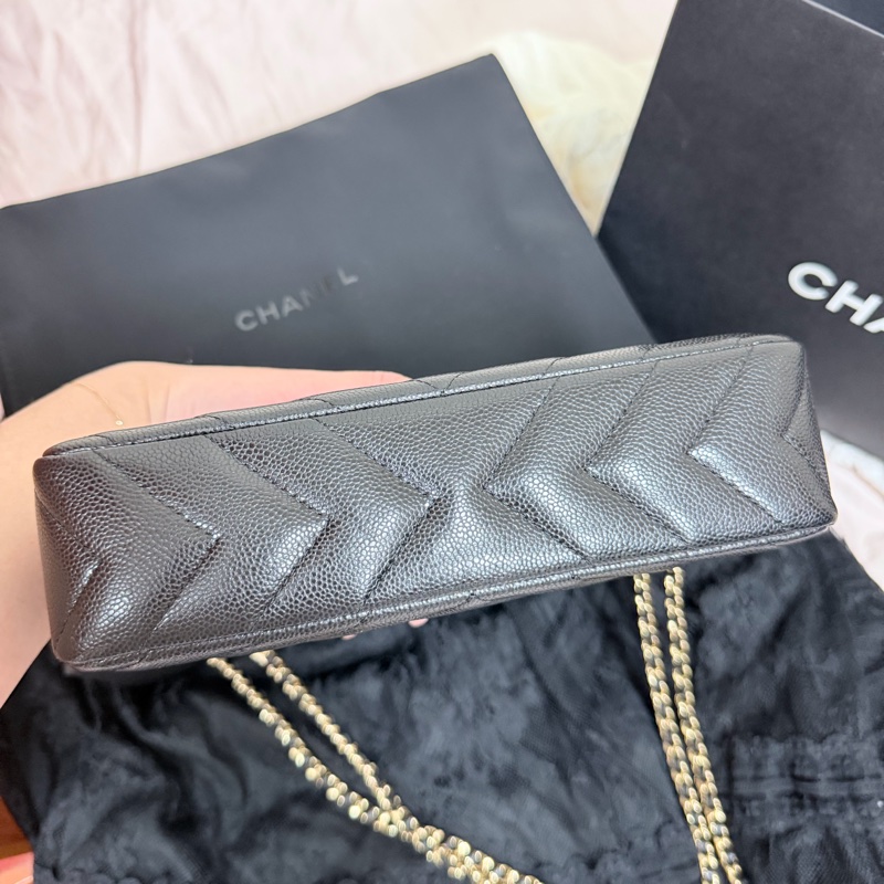 Chanel V紋荔枝牛皮麻將包-7