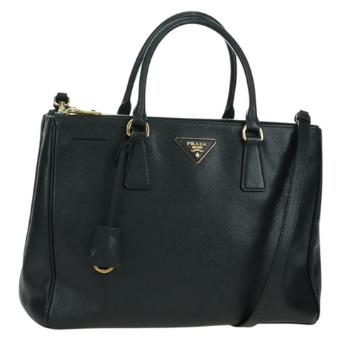 PRADA Galleria 手提包，Safiano 皮革，兩用，黑色/金色，正品，貨號 175843SAM