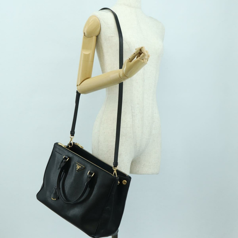 【日本直送】PRADA Galleria 手提包，Safiano 皮革，兩用，黑色/金色，正品，貨號 175843SAM-27