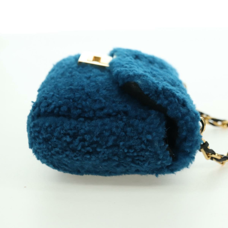 【日本直送】FENDI 鏈條迷你水桶肩背包 羊毛藍 金色 正品 177110A-3