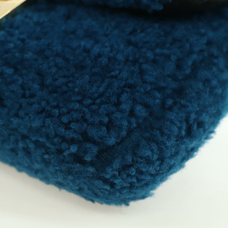 【日本直送】FENDI 鏈條迷你水桶肩背包 羊毛藍 金色 正品 177110A-14
