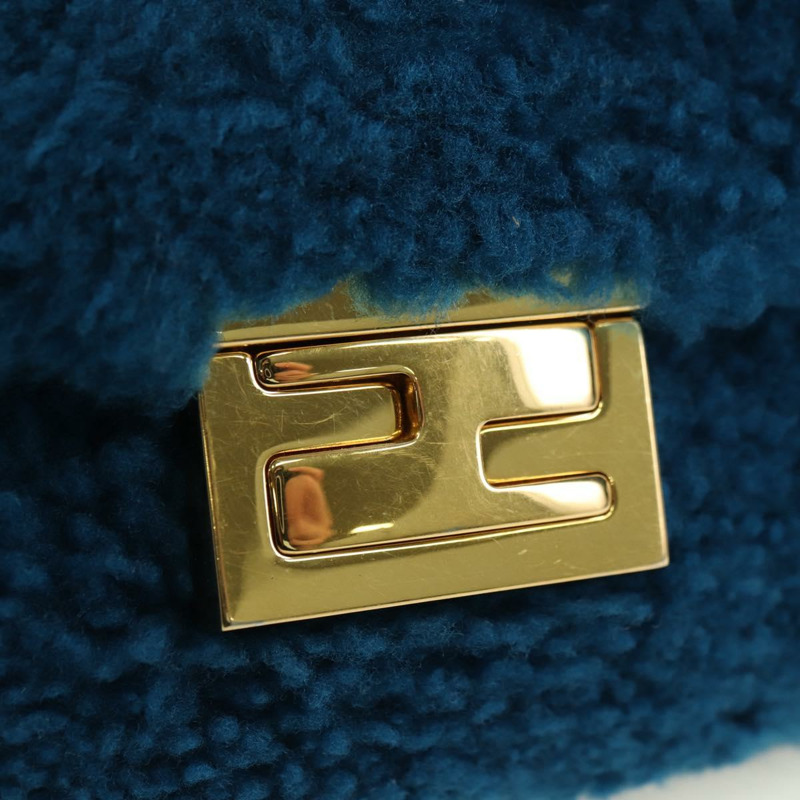 【日本直送】FENDI 鏈條迷你水桶肩背包 羊毛藍 金色 正品 177110A-17