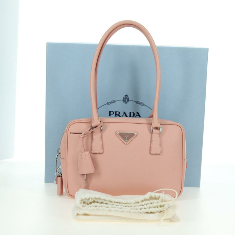 【日本直送】PRADA 肩背包 Safiano 皮革 粉紅色 銀色 正品 177981V-11