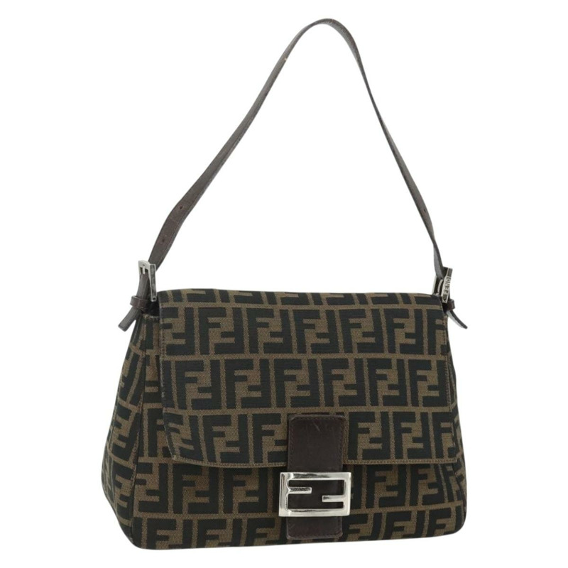 【日本直送】FENDI Zucca帆布Mamma Baguette單肩包 黑色棕色 正品 178067A-0