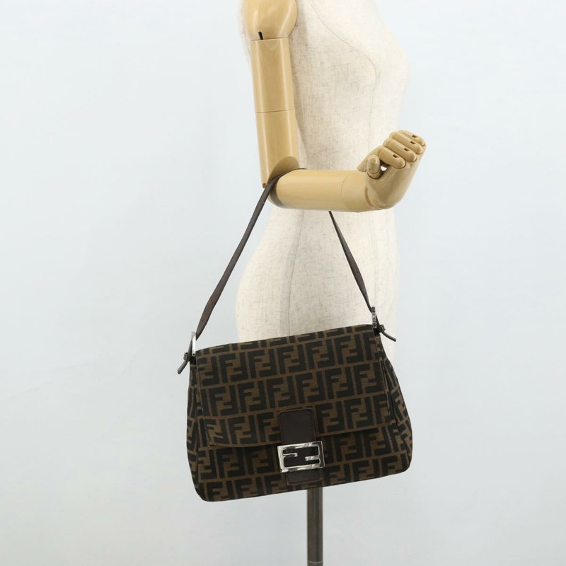 【日本直送】FENDI Zucca帆布Mamma Baguette單肩包 黑色棕色 正品 178067A-21
