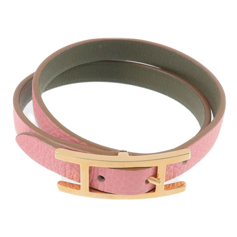 HERMES Epsom皮革Behapi Double Tour Bracelet手帶Rose Lipstick