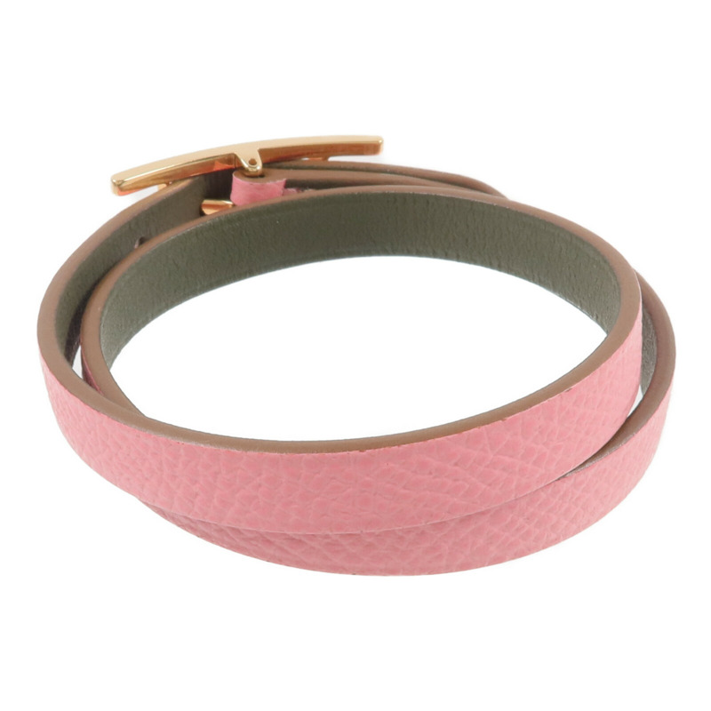 HERMES Epsom皮革Behapi Double Tour Bracelet手帶Rose Lipstick-2