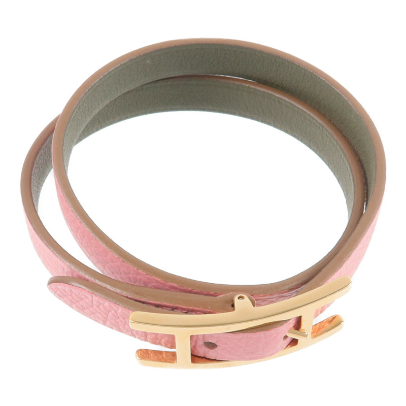 HERMES Epsom皮革Behapi Double Tour Bracelet手帶Rose Lipstick-3