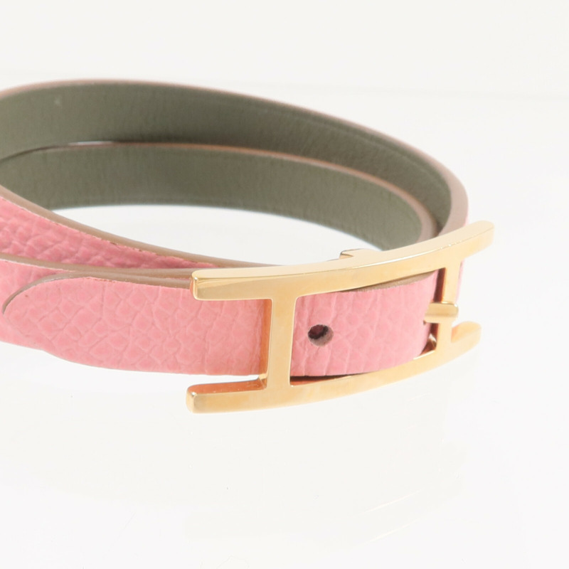 HERMES Epsom皮革Behapi Double Tour Bracelet手帶Rose Lipstick-4