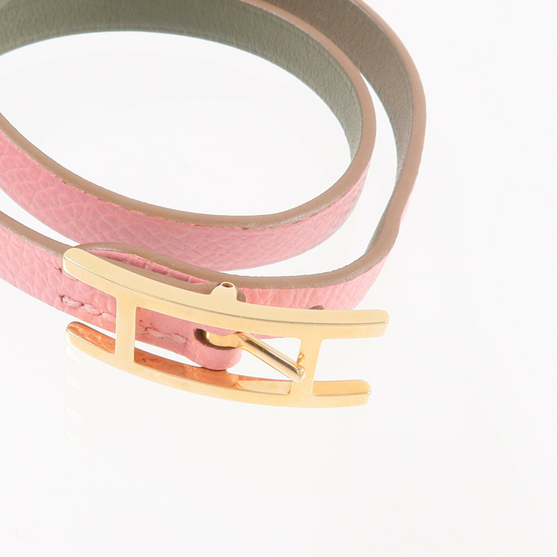 HERMES Epsom皮革Behapi Double Tour Bracelet手帶Rose Lipstick-5