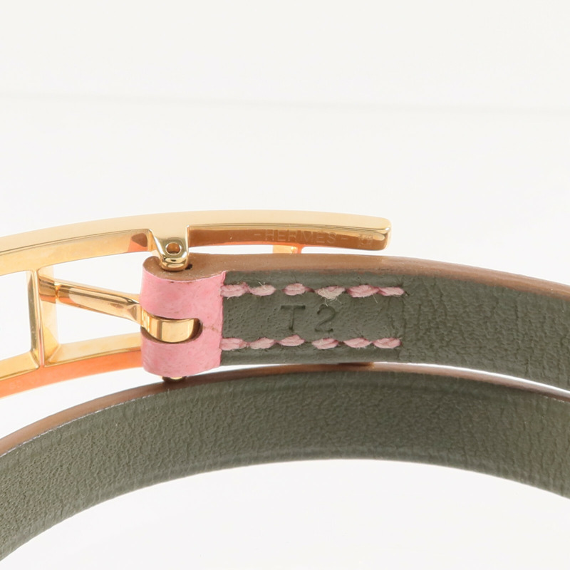 HERMES Epsom皮革Behapi Double Tour Bracelet手帶Rose Lipstick-6
