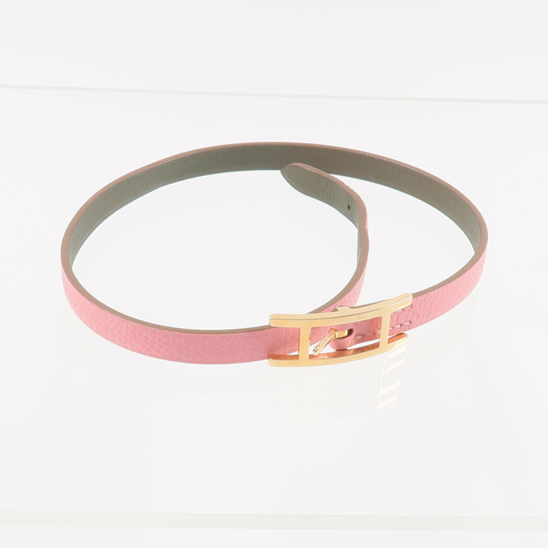 HERMES Epsom皮革Behapi Double Tour Bracelet手帶Rose Lipstick-10