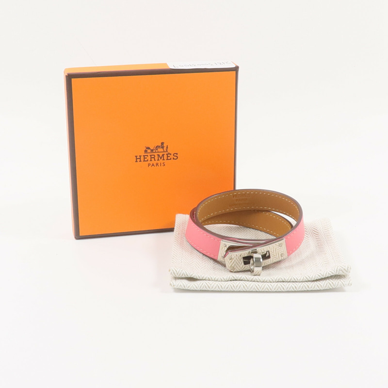 HERMES Swift皮革Mini Kelly Double Tour Bracelet手帶Rose Azalee-9