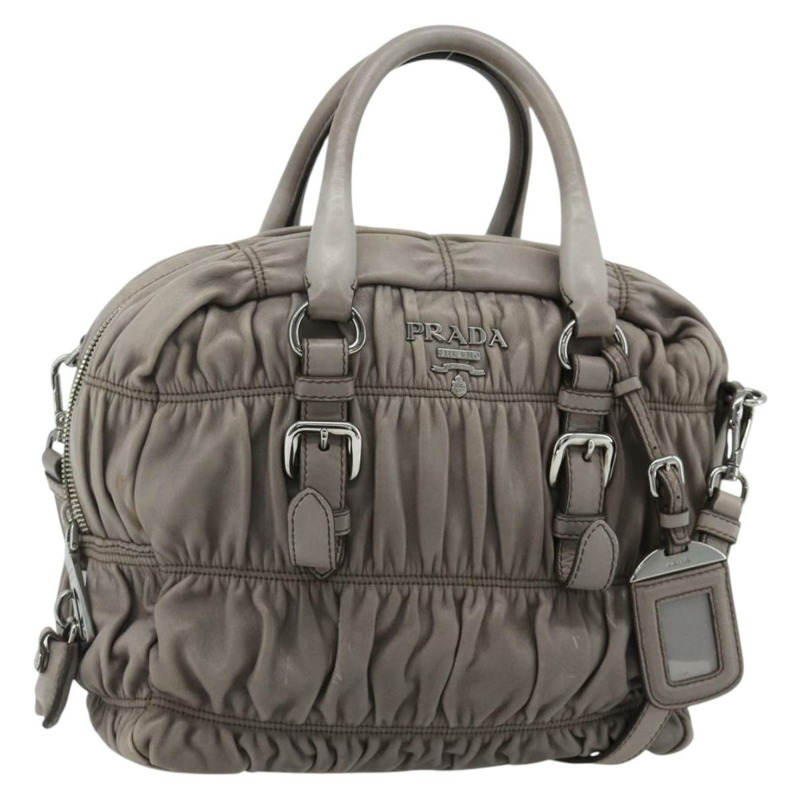 【日本直送】PRADA 褶皺手提包 皮革 兩用 灰色/銀色 正品 178080A-0