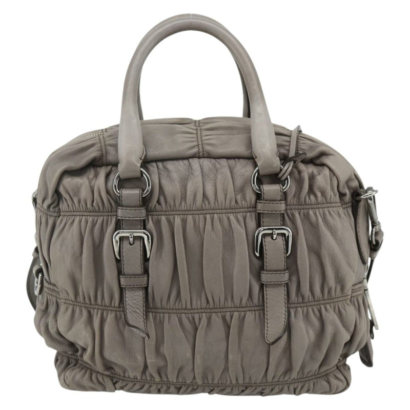 【日本直送】PRADA 褶皺手提包 皮革 兩用 灰色/銀色 正品 178080A-1