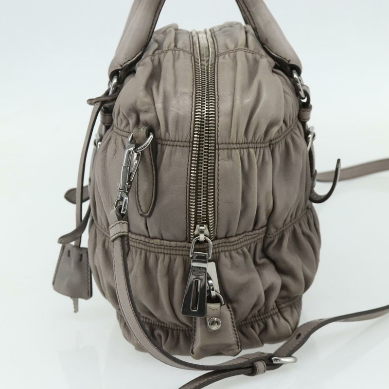 【日本直送】PRADA 褶皺手提包 皮革 兩用 灰色/銀色 正品 178080A-2