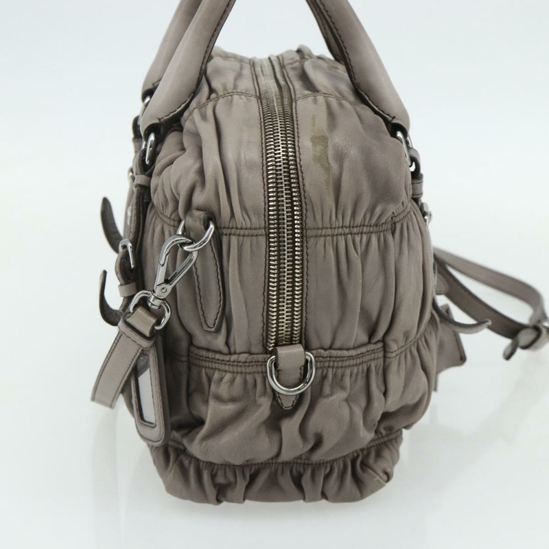 【日本直送】PRADA 褶皺手提包 皮革 兩用 灰色/銀色 正品 178080A-3