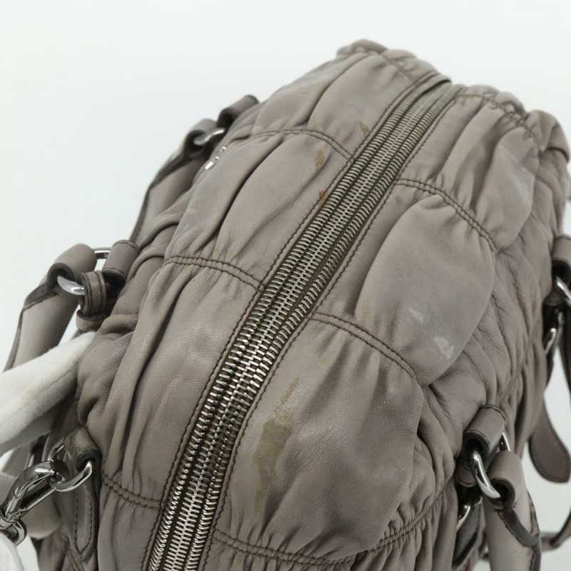 【日本直送】PRADA 褶皺手提包 皮革 兩用 灰色/銀色 正品 178080A-5