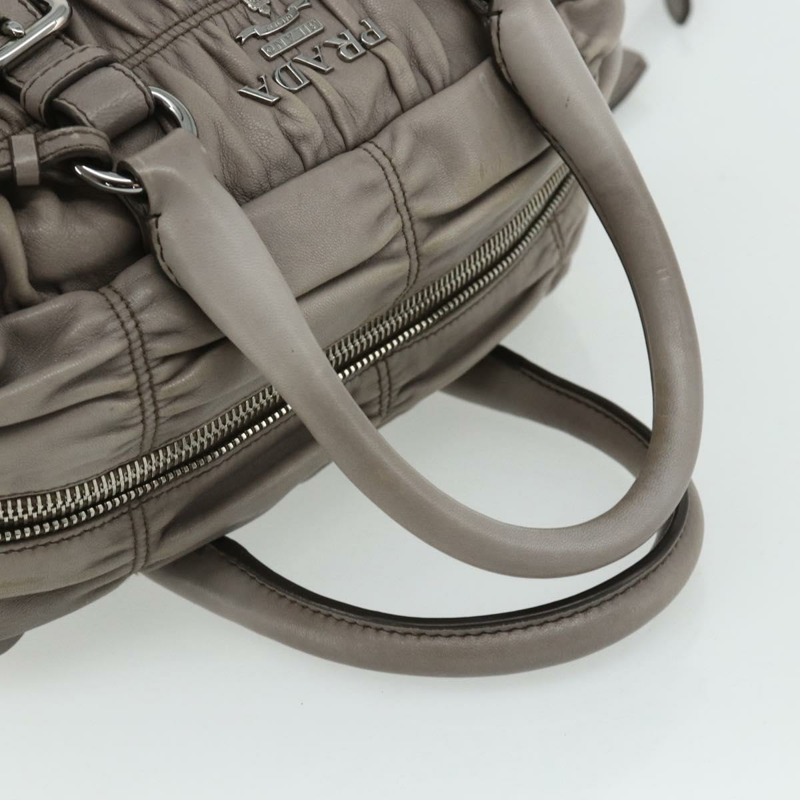 【日本直送】PRADA 褶皺手提包 皮革 兩用 灰色/銀色 正品 178080A-6