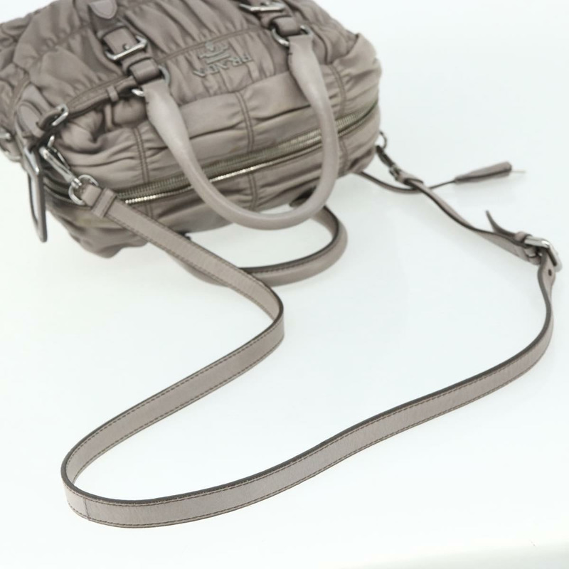 【日本直送】PRADA 褶皺手提包 皮革 兩用 灰色/銀色 正品 178080A-7