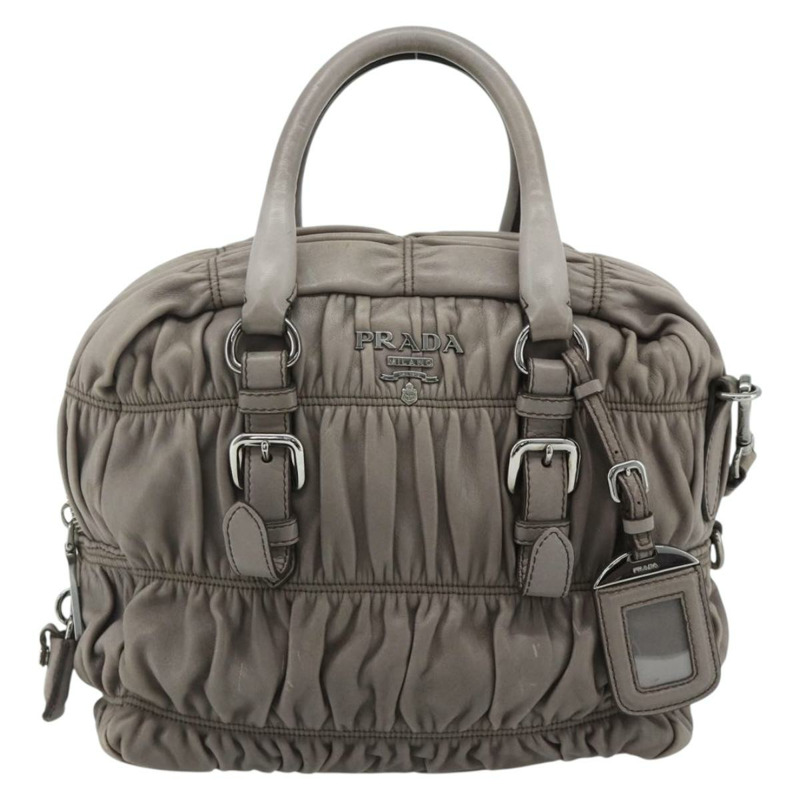 【日本直送】PRADA 褶皺手提包 皮革 兩用 灰色/銀色 正品 178080A-12