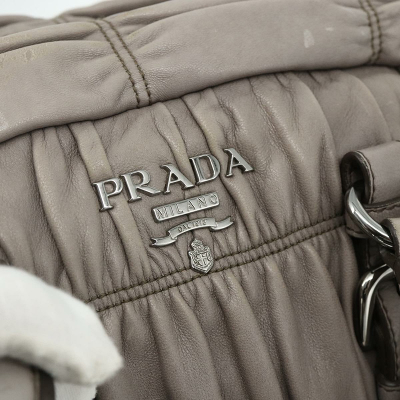 【日本直送】PRADA 褶皺手提包 皮革 兩用 灰色/銀色 正品 178080A-19