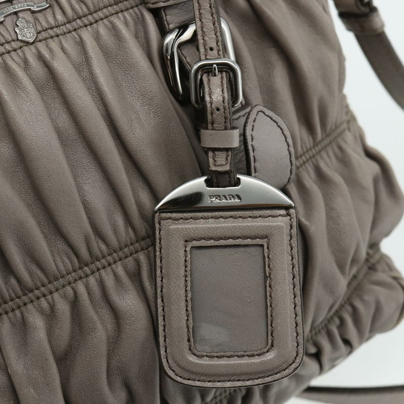 【日本直送】PRADA 褶皺手提包 皮革 兩用 灰色/銀色 正品 178080A-20