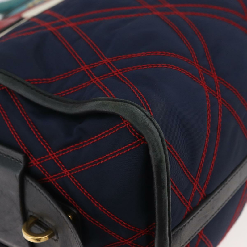 【日本直送】PRADA 圖案絎縫手提包 皮革尼龍 2way 海軍藍 金色 Auth 177317A-9