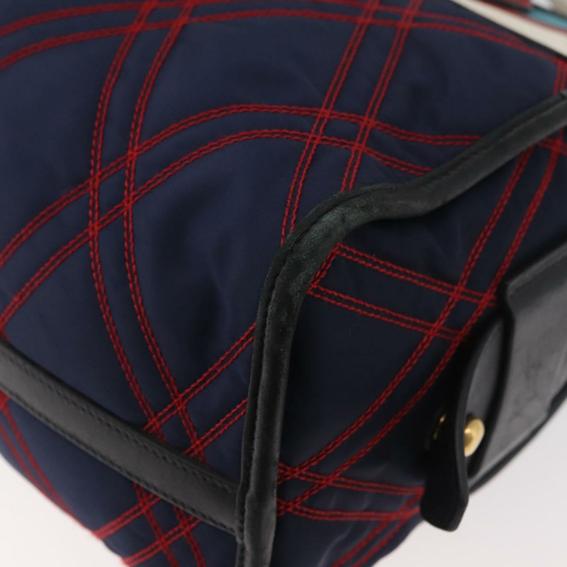 【日本直送】PRADA 圖案絎縫手提包 皮革尼龍 2way 海軍藍 金色 Auth 177317A-14