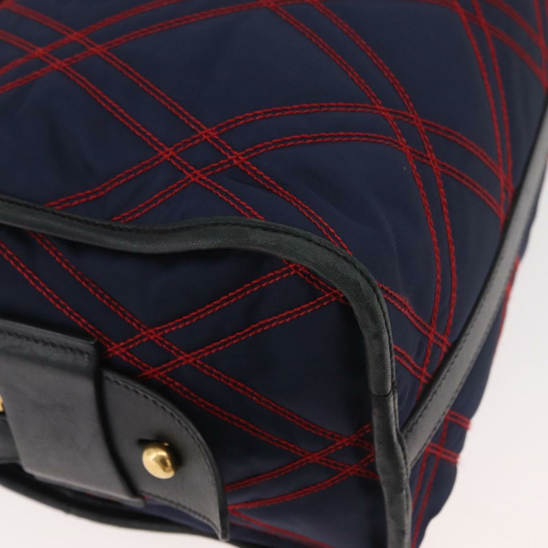 【日本直送】PRADA 圖案絎縫手提包 皮革尼龍 2way 海軍藍 金色 Auth 177317A-15