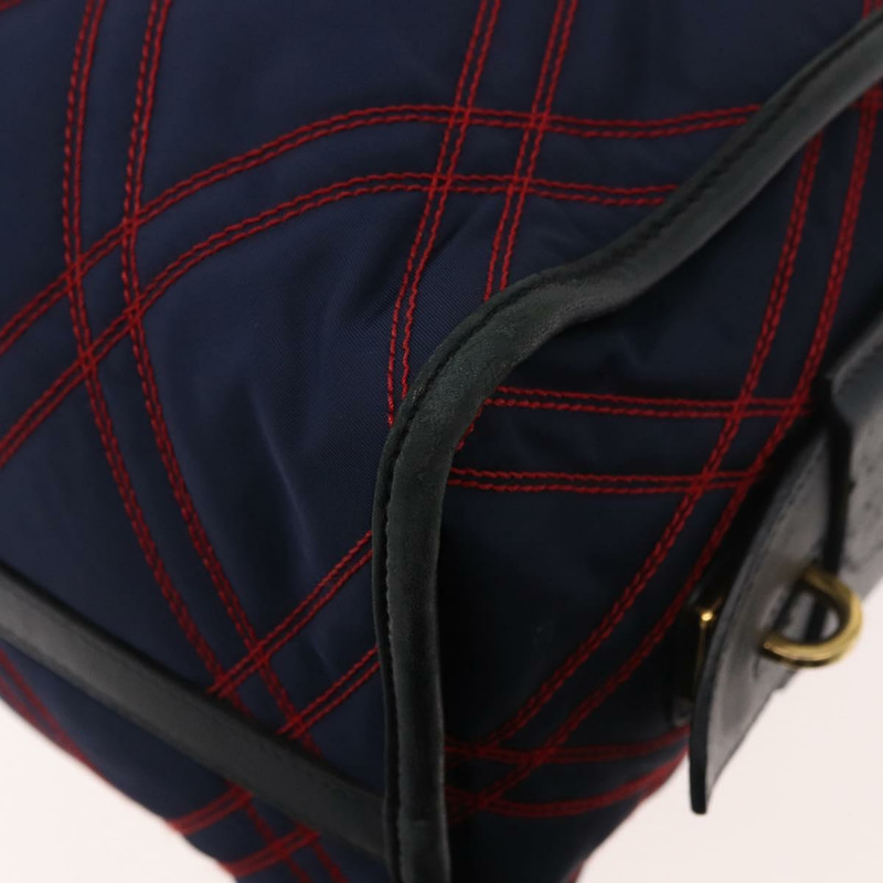 【日本直送】PRADA 圖案絎縫手提包 皮革尼龍 2way 海軍藍 金色 Auth 177317A-16