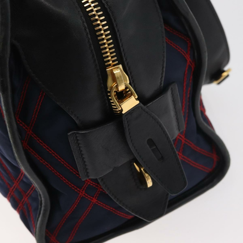 【日本直送】PRADA 圖案絎縫手提包 皮革尼龍 2way 海軍藍 金色 Auth 177317A-18