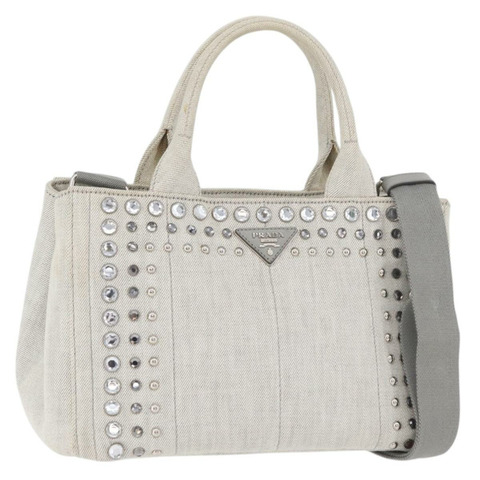 PRADA Canapa PM 手袋 帆布 兩用 灰色 銀色 正品 ka4194A