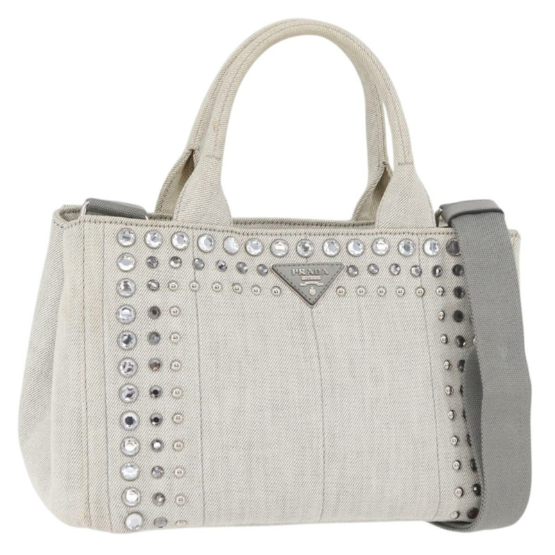【日本直送】PRADA Canapa PM 手袋 帆布 兩用 灰色 銀色 正品 ka4194A-0