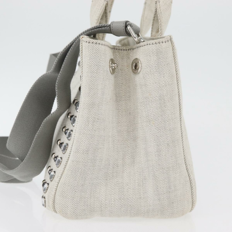 【日本直送】PRADA Canapa PM 手袋 帆布 兩用 灰色 銀色 正品 ka4194A-2