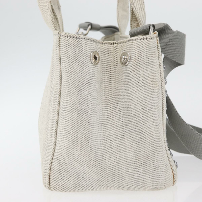 【日本直送】PRADA Canapa PM 手袋 帆布 兩用 灰色 銀色 正品 ka4194A-3