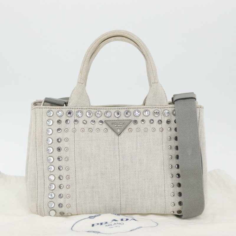 【日本直送】PRADA Canapa PM 手袋 帆布 兩用 灰色 銀色 正品 ka4194A-11