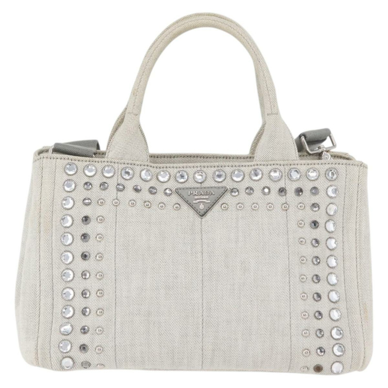 【日本直送】PRADA Canapa PM 手袋 帆布 兩用 灰色 銀色 正品 ka4194A-12