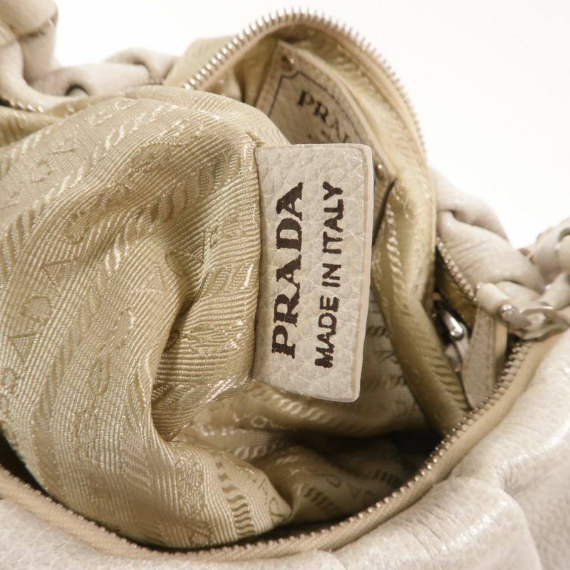 PRADA 牛皮皮革Chain Shoulder銀扣鏈帶肩背袋-6