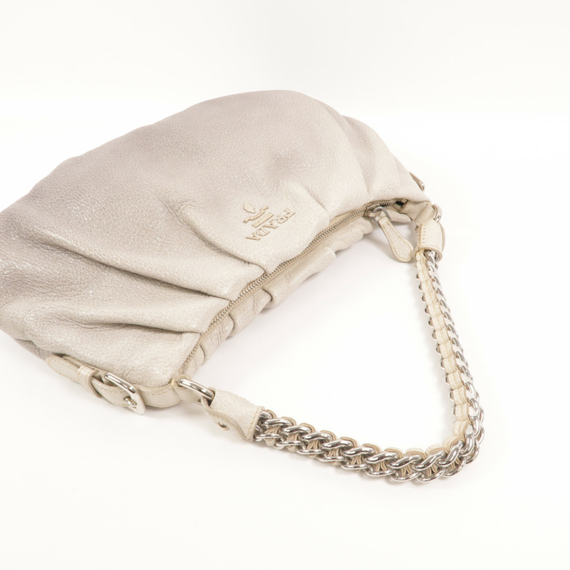 PRADA 牛皮皮革Chain Shoulder銀扣鏈帶肩背袋-7