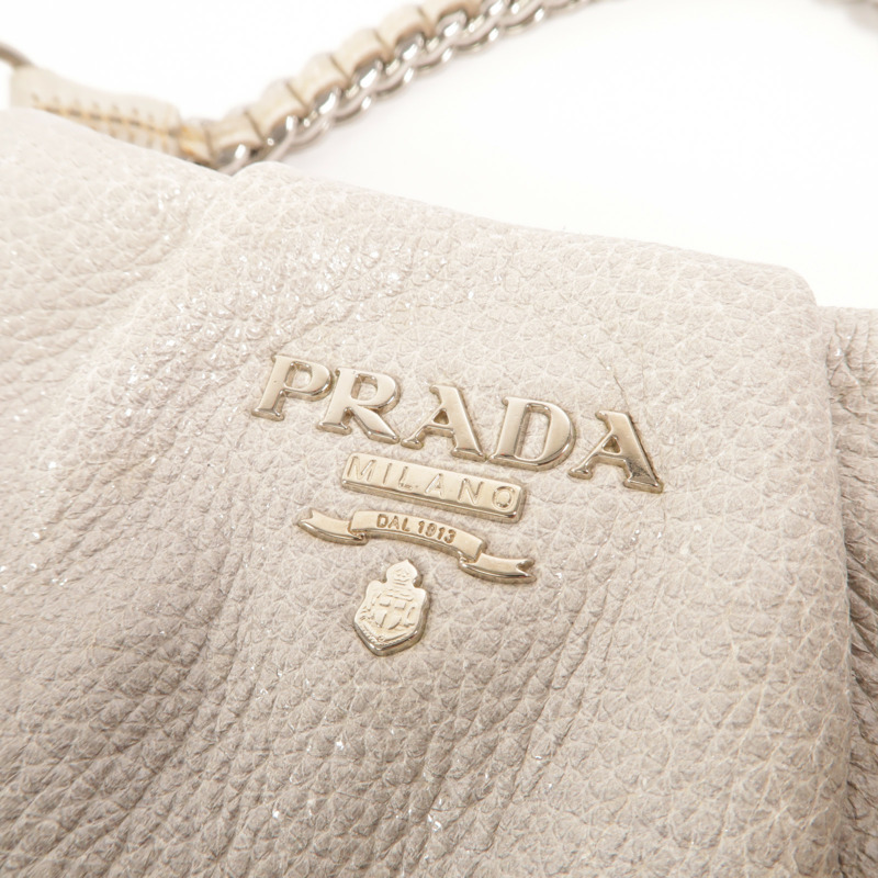 PRADA 牛皮皮革Chain Shoulder銀扣鏈帶肩背袋-9