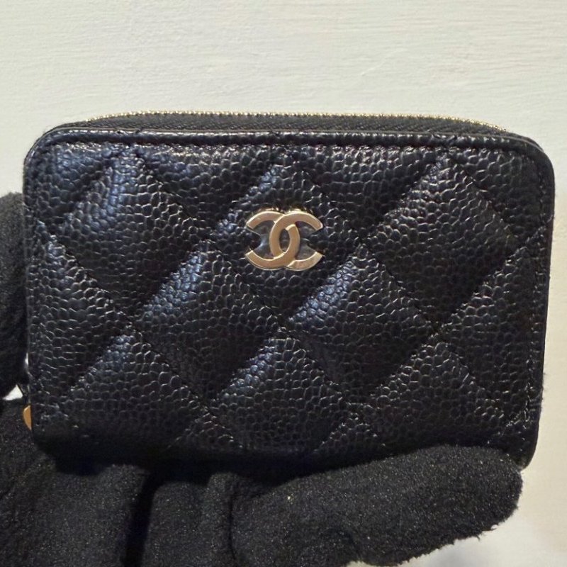 Chanel 經典款拉鍊零錢包 黑色 (荔枝紋牛皮金釦)-1