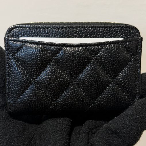 Chanel 經典款拉鍊零錢包 黑色 (荔枝紋牛皮金釦)-2