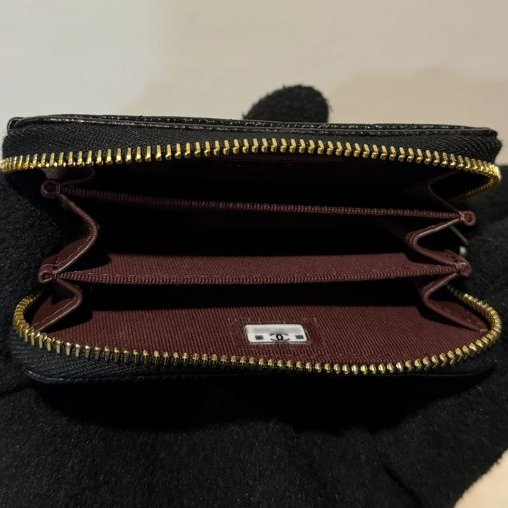 Chanel 經典款拉鍊零錢包 黑色 (荔枝紋牛皮金釦)-3