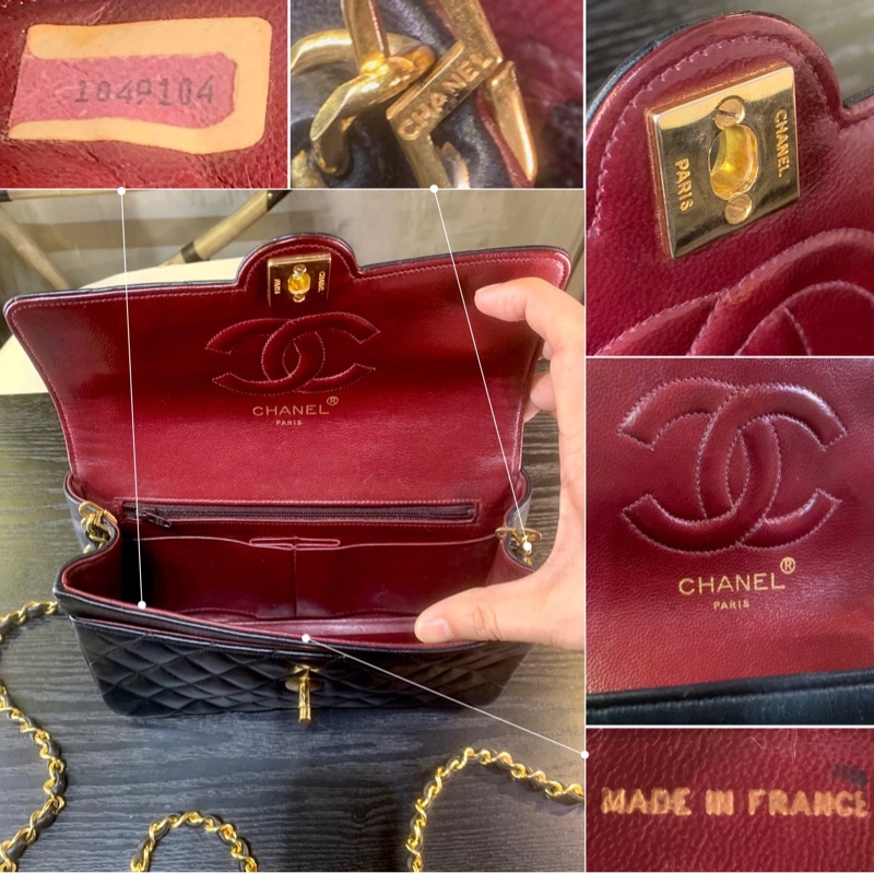 Chanel Vintage 21cm Flap Bag In Black Lambskin Diamond Quilted With 24k CC   中古黑色羊皮經典CC標誌單肩包-5