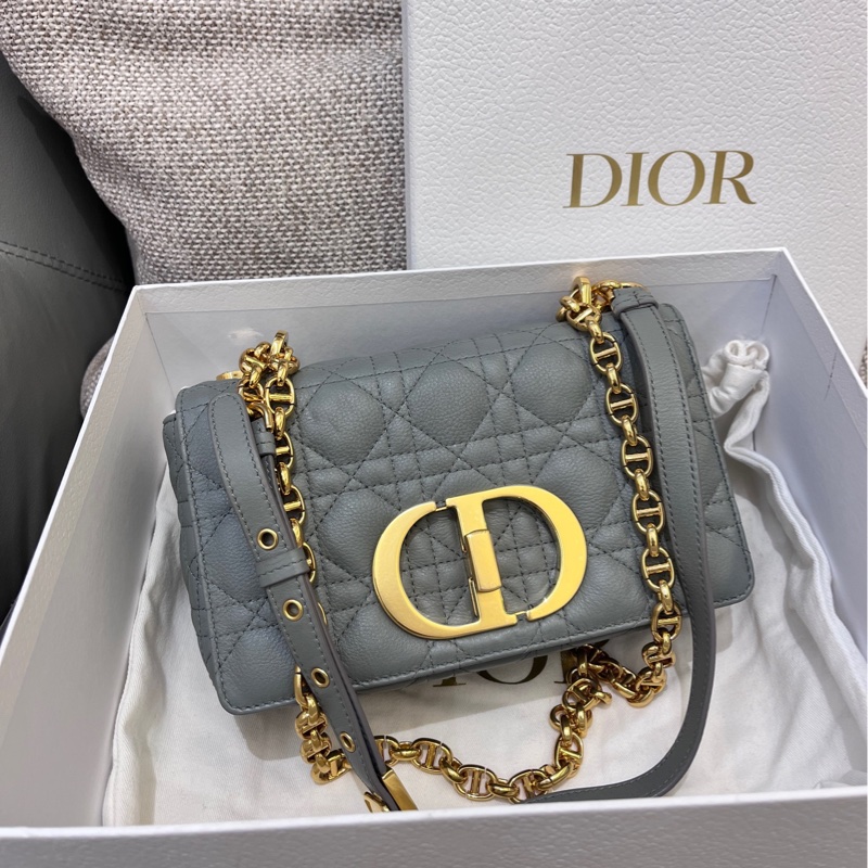 Dior 迪奧 Caro 石灰色柔軟 Cannage 籐格紋小牛皮 金扣-0