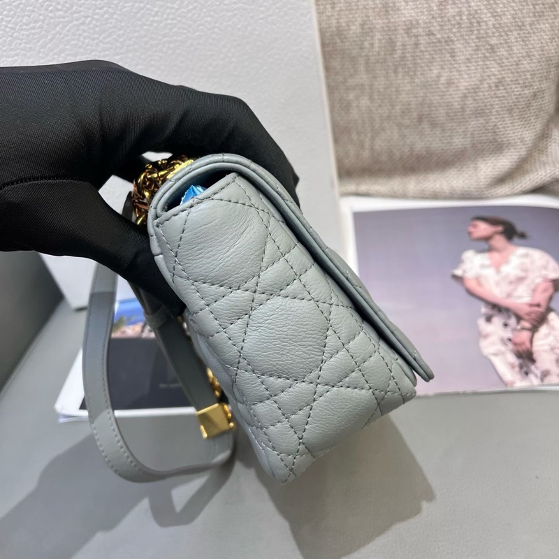 Dior 迪奧 Caro 石灰色柔軟 Cannage 籐格紋小牛皮 金扣-4